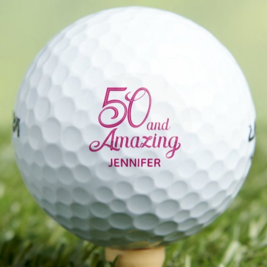 50e verjaardagscadeau voor vriendin Roze script St Golfballen