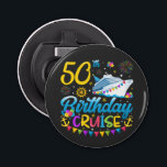 50e verjaardagscruise B-Day Party Button Button Flesopener<br><div class="desc">50th Birthday Cruise B-Day Party Grappig design Gift Button Bottle Opener Classic Collectie.</div>