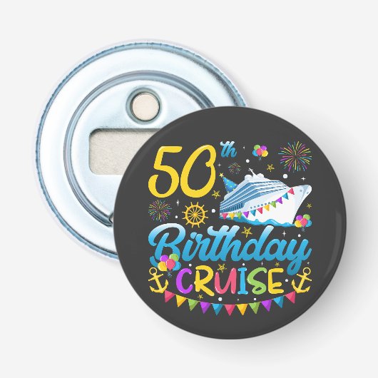 50e verjaardagscruise B-Day Party Button Flesopener (Voorkant)