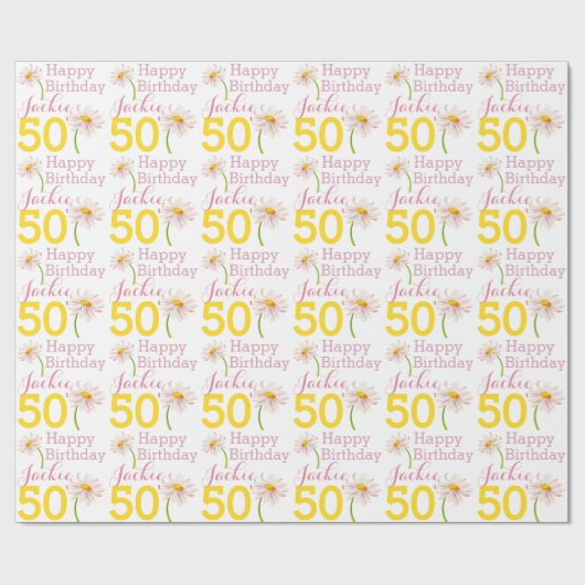 50e verjaardagsdagsbloem genaamd cadeauomslag cadeaupapier (Vlak)