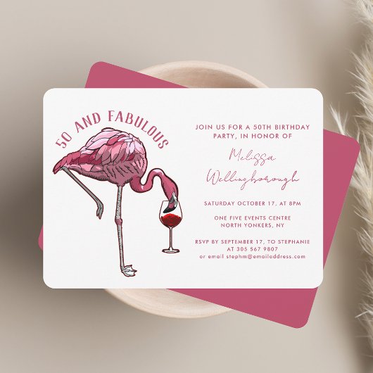 50e verjaardagsfeest 50 en fantastische roze flami kaart