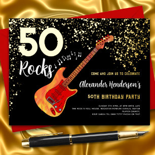 50e Verjaardagsfeest 50 Rots Goud Glitter Folie Uitnodiging Briefkaart