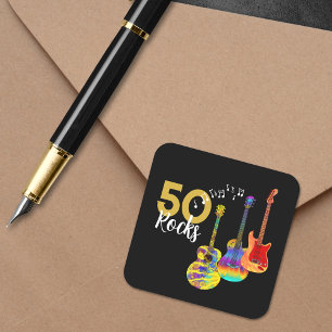 50e verjaardagsfeest 50 rotsen Guitar Vierkante Sticker