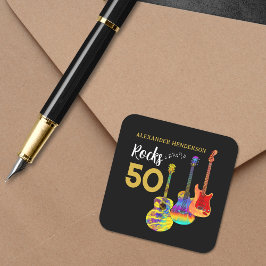 50e verjaardagsfeest 50 rotsen Guitar Vierkante Sticker