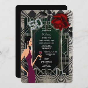 50e Verjaardagsfeest Art Deco Gatsby Elegant Kaart