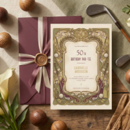 50e Verjaardagsfeest Art Nouveau Elegante Bourgond Kaart