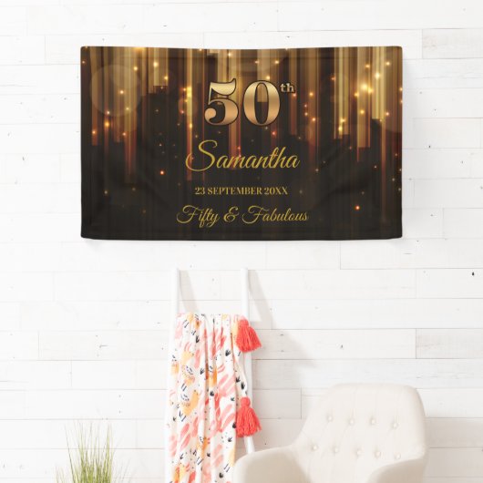50e Verjaardagsfeest Banner Goud en Zwarte Achterg (Insitu)