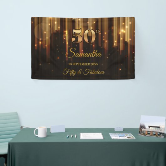 50e Verjaardagsfeest Banner Goud en Zwarte Achterg (Beurs)