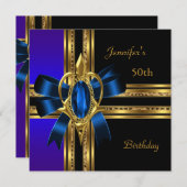 50e Verjaardagsfeest Blauw Goud Hart Juweel Kaart (Voorkant / Achterkant)
