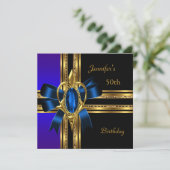 50e Verjaardagsfeest Blauw Goud Hart Juweel Kaart (Staand voorkant)