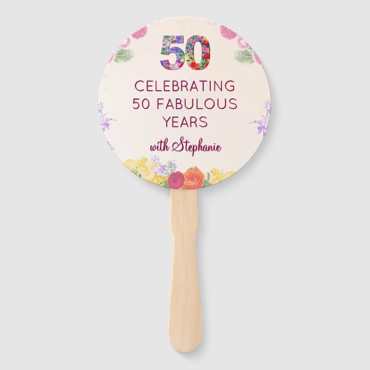 50e Verjaardagsfeest Bloemen Modern 50 Mijlpaal Handwaaier (Voorkant)