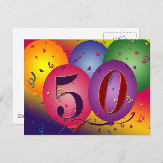 50e verjaardagsfeest briefkaart nodigt uit (Voorkant / Achterkant)