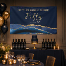 50e Verjaardagsfeest Elegant Navyblauw Goud Agiet