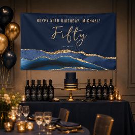 50e Verjaardagsfeest Elegant Navyblauw Goud Agiet Spandoek