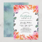 50e verjaardagsfeest Elegante Waterverf Rozen Kaart (Voorkant / Achterkant)