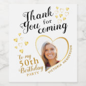 50e verjaardagsfeest foto wit en goud bedankt wijn etiket (Enkel label)