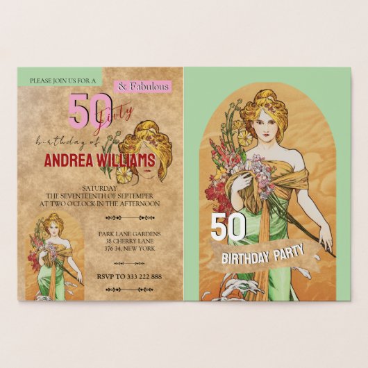  50e verjaardagsfeest, Gold Spring Goddess Folie Kaarten (Binnen)