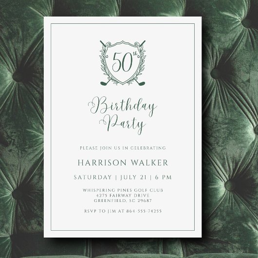 50e Verjaardagsfeest Golf Crest Elegant Schrift Kaart