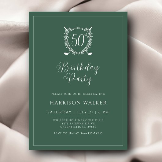 50e Verjaardagsfeest Golf Crest Elegant Schrift Sa Kaart