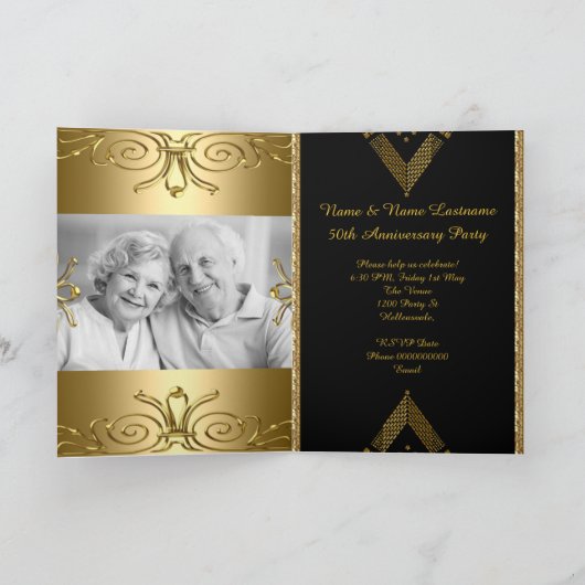 50e verjaardagsfeest Goud Zwart Damast Deco (Binnen)