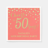 50e verjaardagsfeest koraal en gouden diamant servet (Voorkant)
