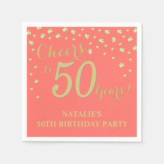 50e verjaardagsfeest koraal en gouden diamant servet (Voorkant)