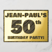 50e verjaardagsfeest — Kordate, namaak houtnerf te Folie Uitnodiging (Voorkant)