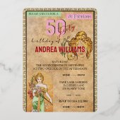 50e Verjaardagsfeest, Lentegodin, Vintage Kunst Folie Uitnodiging (Achterkant)