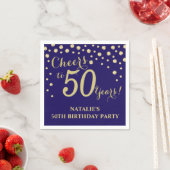 50e Verjaardagsfeest Marine Blauw en Gouden Diaman Servet (Insitu)