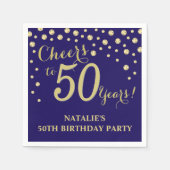 50e Verjaardagsfeest Marine Blauw en Gouden Diaman Servet (Voorkant)