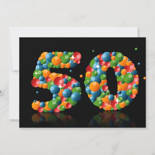 50e verjaardagsfeest, met bubbels en ballen kaart (Voorkant)
