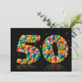 50e verjaardagsfeest, met bubbels en ballen kaart (Staand voorkant)