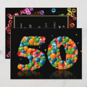 50e verjaardagsfeest, met bubbels en ballen kaart (Voorkant / Achterkant)
