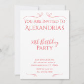 50e Verjaardagsfeest Minimal Modern Roze Rood Kaart (Voorkant)