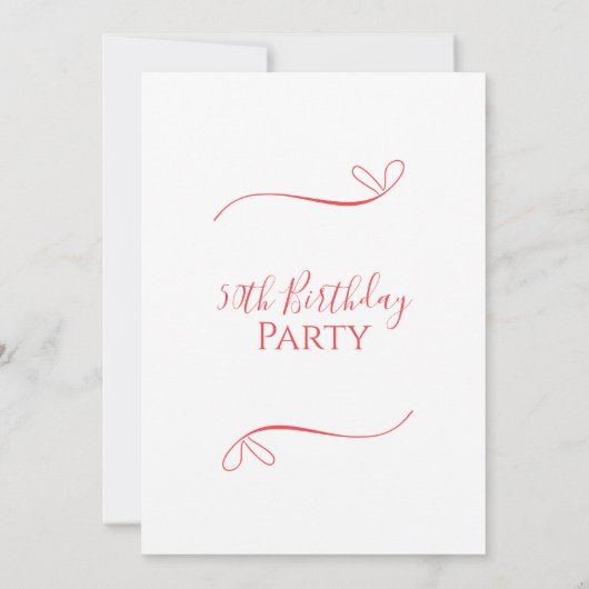 50e Verjaardagsfeest Minimal Modern Roze Rood Kaart (Achterkant)