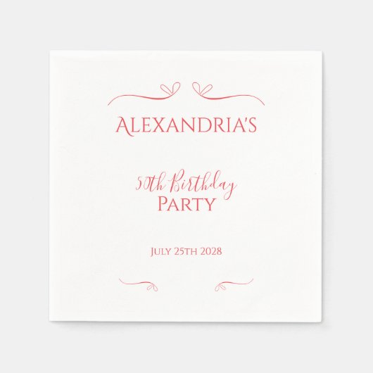 50e Verjaardagsfeest Minimal Modern Roze Rood Servet (Voorkant)