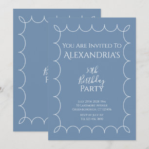 50e verjaardagsfeest Modern Blue Wavy Border Kaart