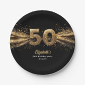 50e verjaardagsfeest Modern Zwart en Goud Papieren Bordje (Voorkant)
