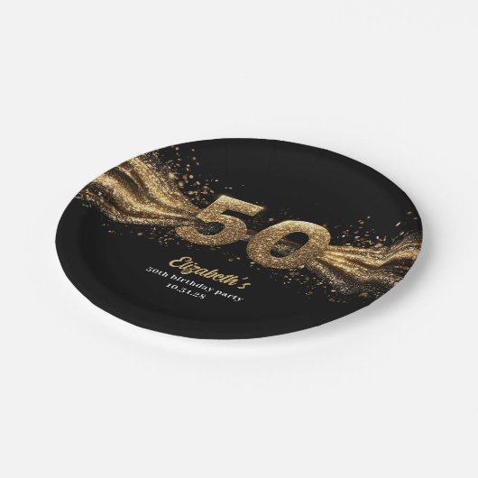 50e verjaardagsfeest Modern Zwart en Goud Papieren Bordje (Gekanteld)