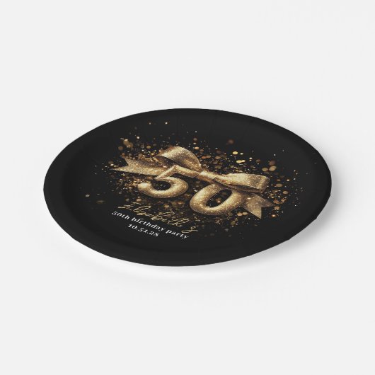 50e verjaardagsfeest Modern Zwart en Goud Papieren Bordje (Gekanteld)