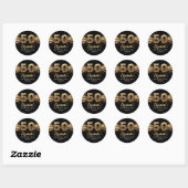 50e verjaardagsfeest Modern Zwart en Goud Ronde Sticker (Vel)