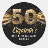 50e verjaardagsfeest Modern Zwart en Goud Ronde Sticker (Voorkant)