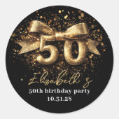 50e verjaardagsfeest Modern Zwart en Goud Ronde Sticker (Voorkant)