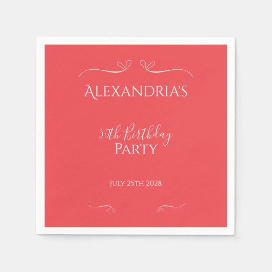 50e verjaardagsfeest moderne roze rode harten servet (Voorkant)