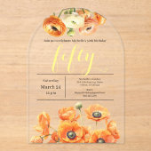 50e Verjaardagsfeest Moderne Tuin Sinaasappels Blo Acryl Uitnodigingen (Voorkant)