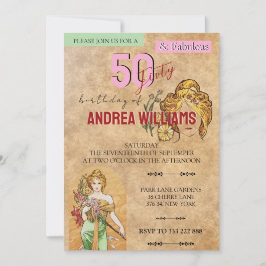  50e verjaardagsfeest, Mucha, Spring Goddess Kaart (Voorkant)