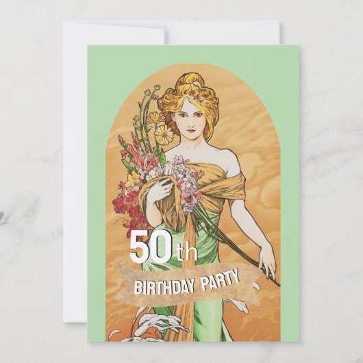  50e verjaardagsfeest, Mucha, Spring Goddess Kaart (Achterkant)