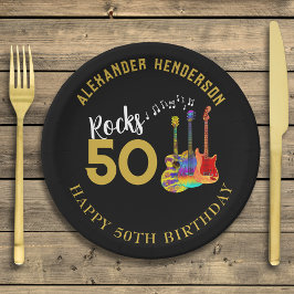 50e Verjaardagsfeest Naam Gitarren Rocks 50 Papieren Bordje
