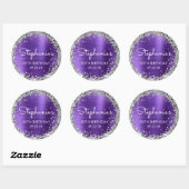 50e verjaardagsfeest Paarse zilveren glitter Ronde Sticker (Vel)
