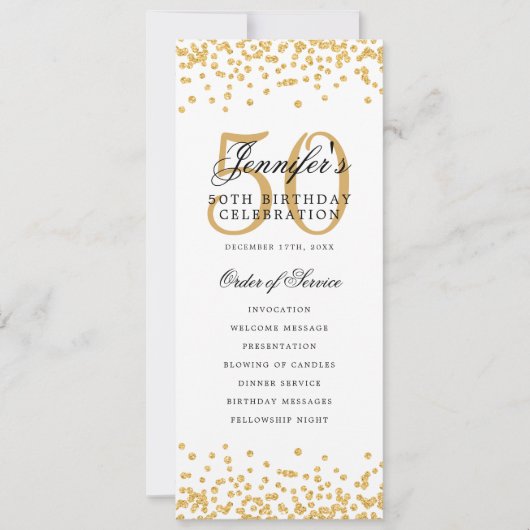 50e verjaardagsfeest programma Gold Confetti (Voorkant)